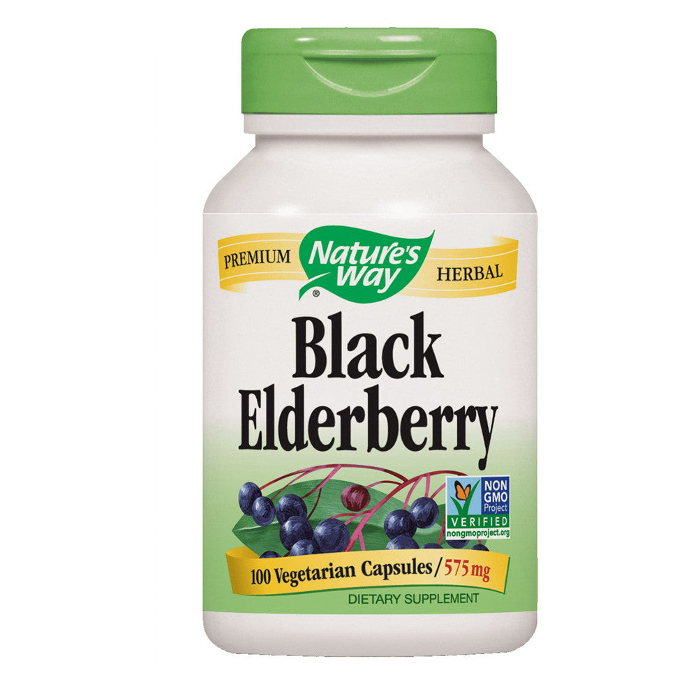 Natures Way Black Elderberry Berries And Flowers 575 Mg Capsules, 100 Ea
